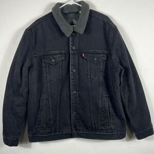 🔥🔥 Vintage LEVI’S Sherpa Lined Black Denim Jean Trucker Snap Jacket Sz 2XL - E